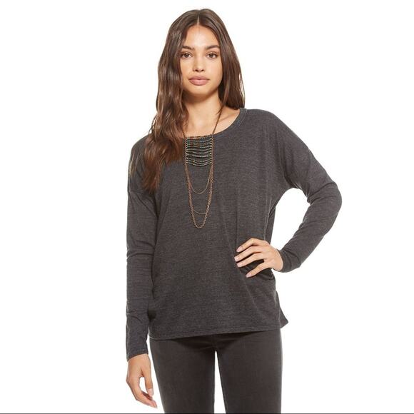 CHASER JERSEY Long Sleeve Strappy Open Back DROP SHOULDER Gray Medium - Picture 3 of 5